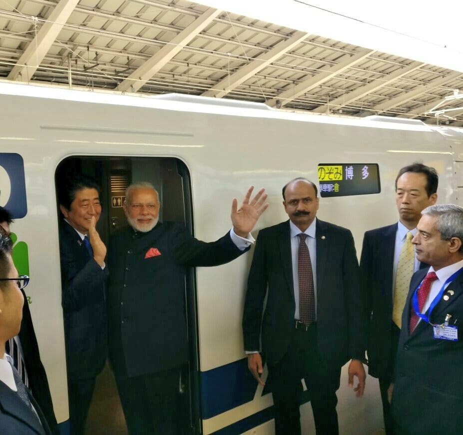 Narendra Modi and Shinzo Abe Take Ride In bullet train