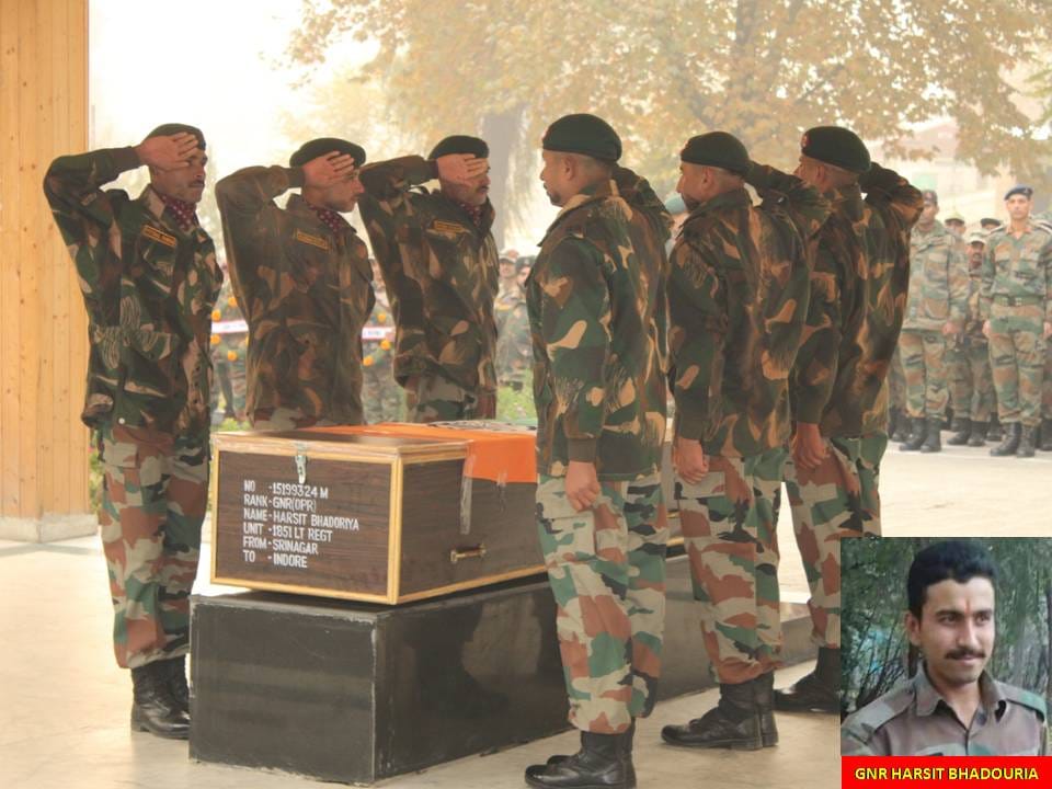 tributes paid to martyr harshit bhaduariya in sringar