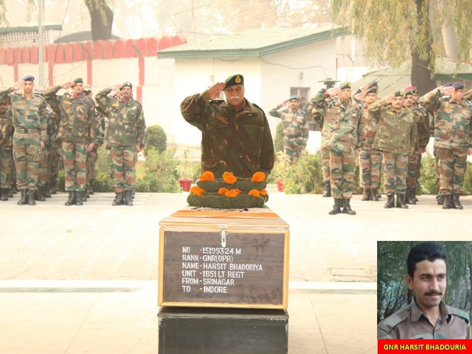 tributes paid to martyr harshit bhaduariya in sringar