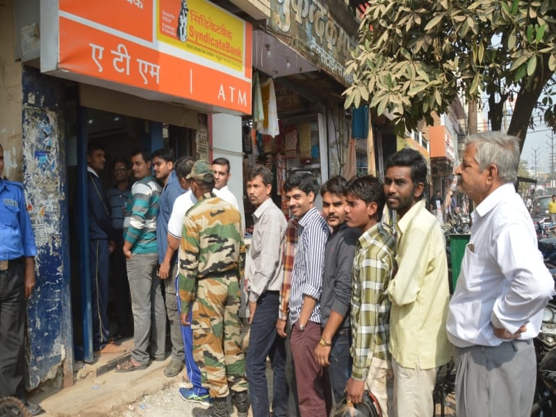 crowd on atm and bank