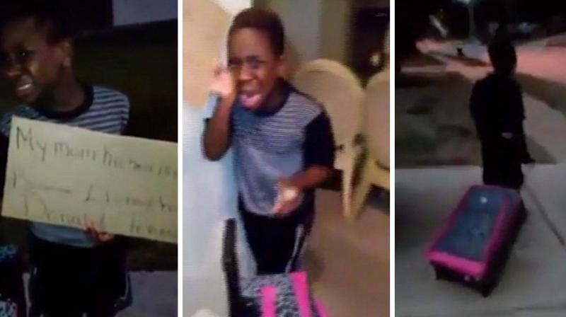 Mom throws little boy house packs suitcase makes sign voted Trump mock election school