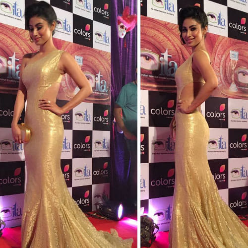 mouni roy adjusting her dress in ita function