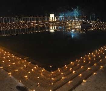 Dev Diwali lamps set on the 5100 Nageswaranath pond