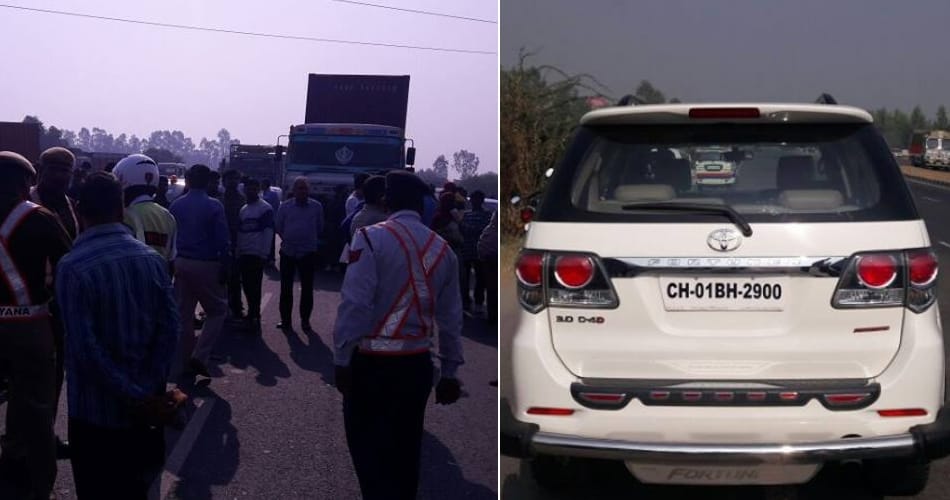 haryana govt formar minister ghanshyam sarraf car hit mother and daughter, mother killed