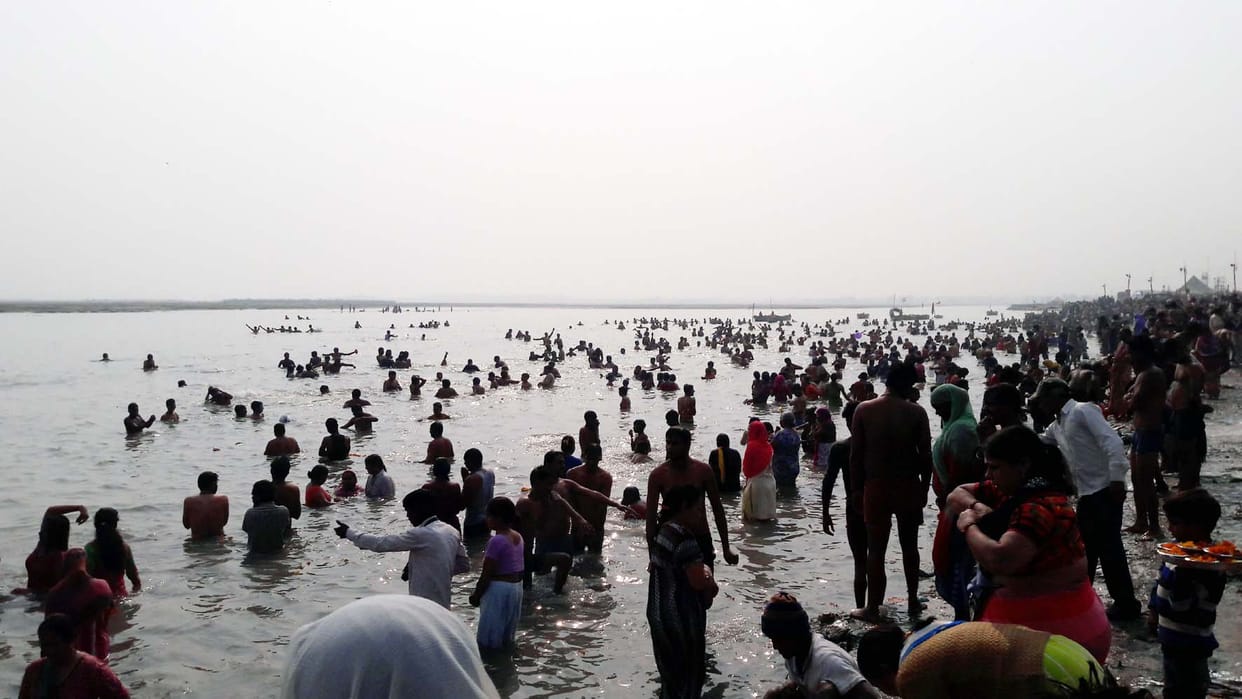Three lakh devotees took dip in Ganga.