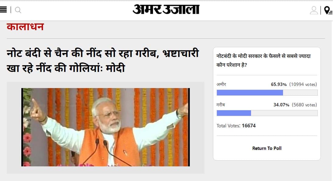 Amar ujala poll: rich people are facing more problems after note ban