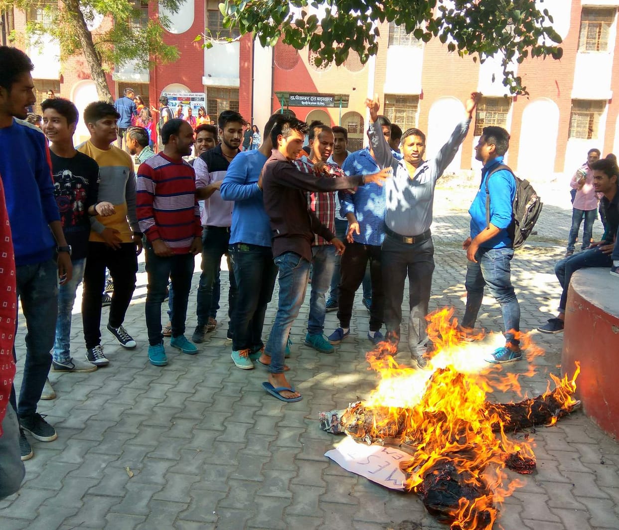 NSUI burnt the effigy of Union HRD Minister.