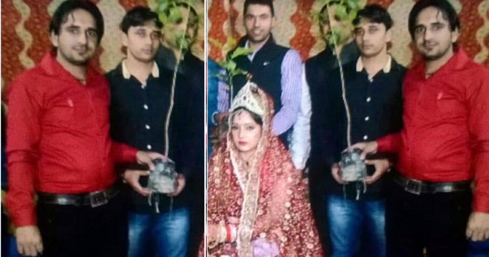 unique tradition in police man marriage in sonipat, gift of plant and thousand of plantation