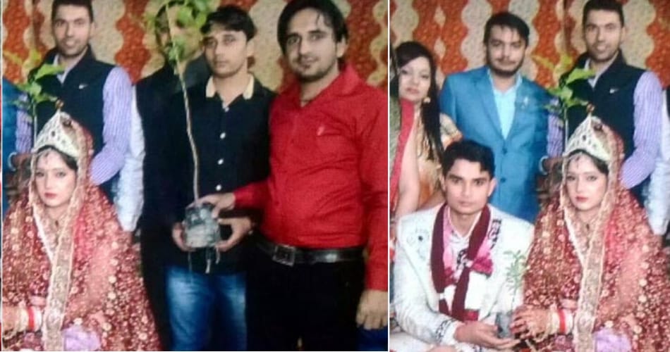 unique tradition in police man marriage in sonipat, gift of plant and thousand of plantation