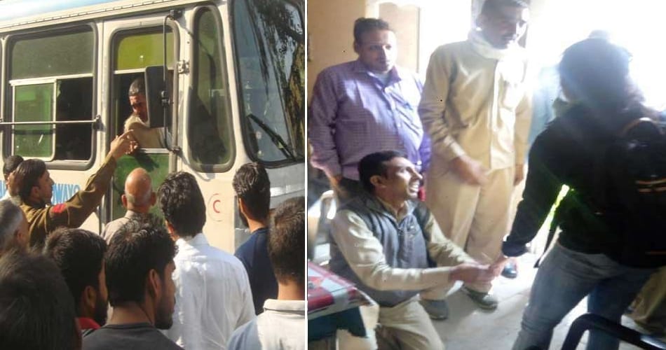 conductor refused to take 500 rupee note and seeks apolozy by holding feet of girl