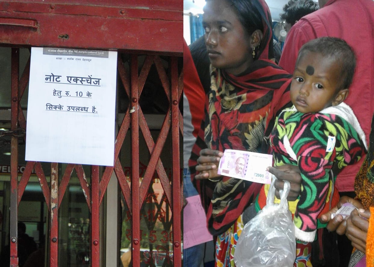 people coming bank to change for 2000 rupee note.