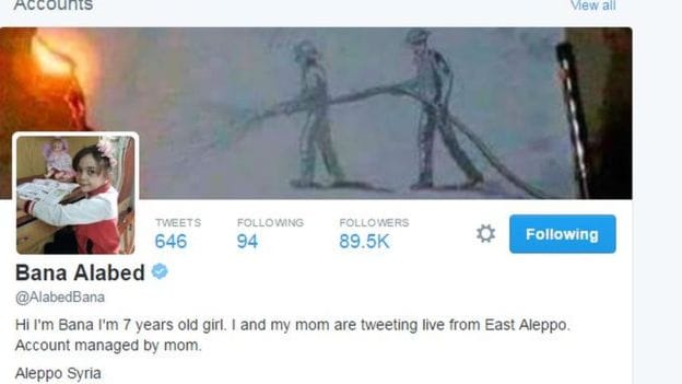 7 years old Bana from Syria, shares her fear thoughts on twitter