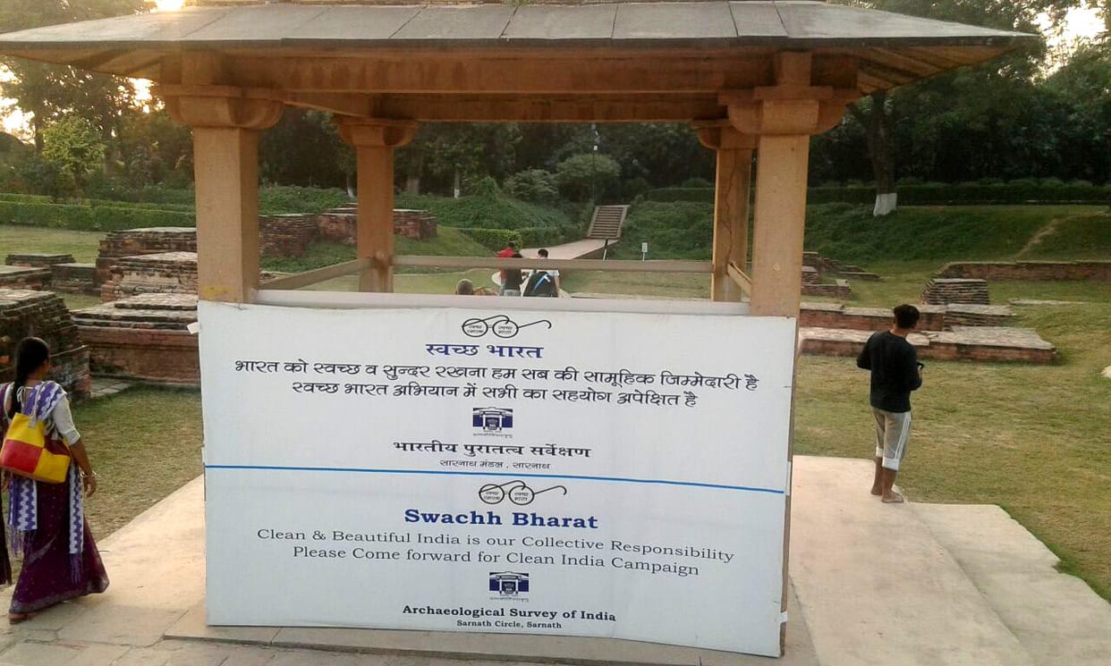 Broken glass set on the Ashoka Pillar billboards