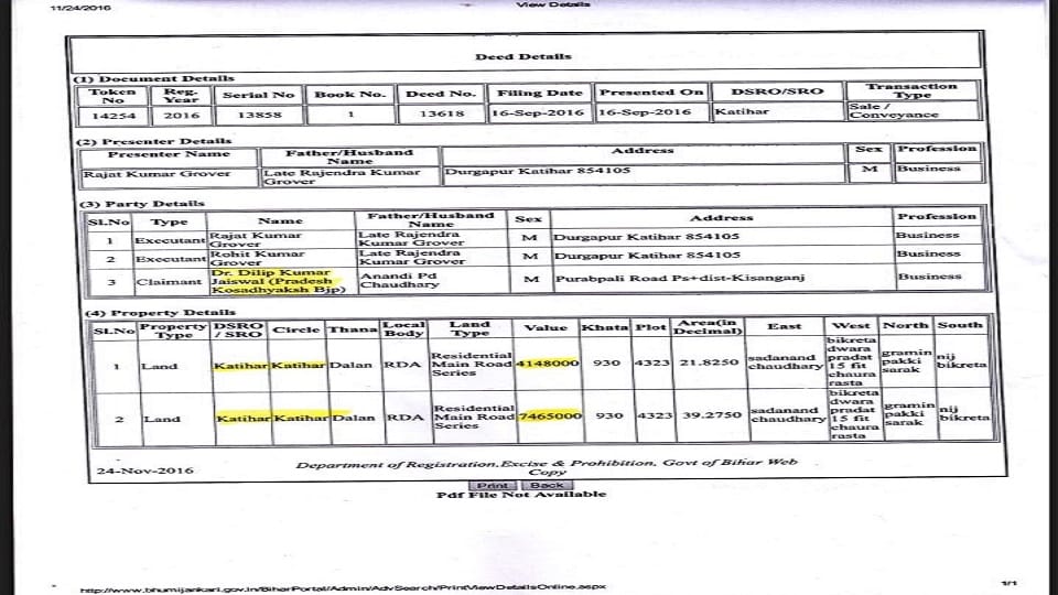 BJP  bought land worth crores just before note ban