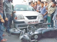 road accident, bike, car, bike damage, karnal
