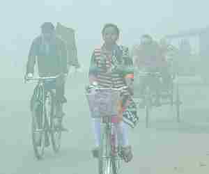 Dense fog in city.