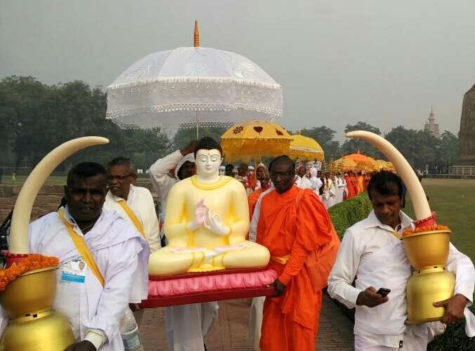 Buddhist monks took out procession in sarnath