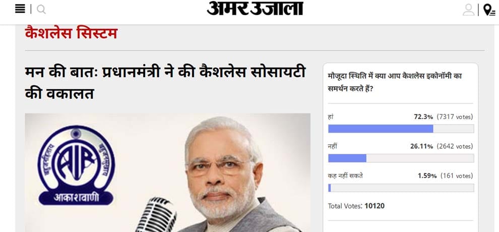  Amar Ujala poll: people agree on support to cashless economy