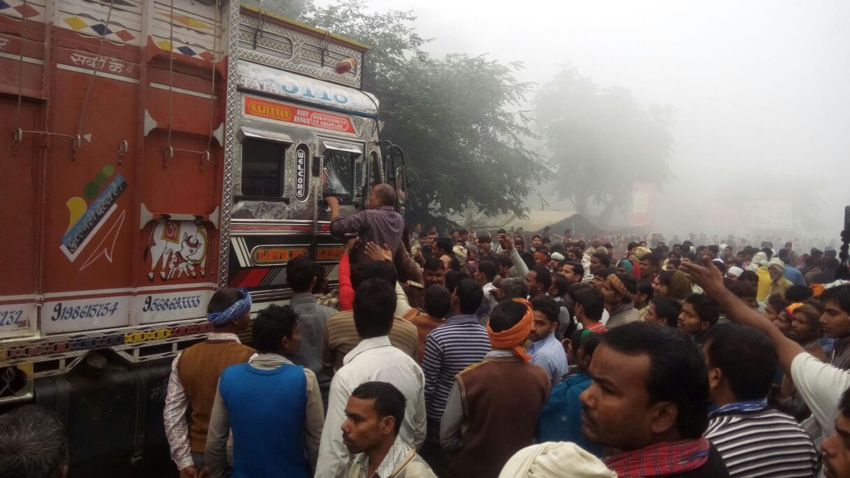 truck hits two students in barabanki