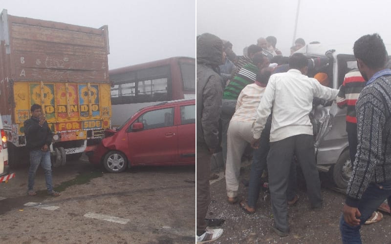 many vehicles collapse due to fog in lucknow