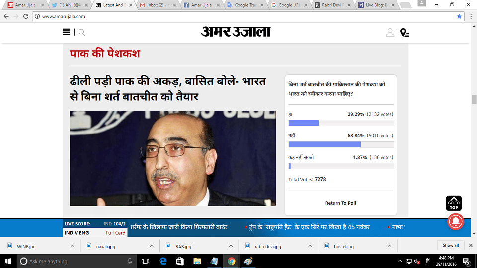 amar ujala poll : 69 percent people says India offer of unconditional talks should not Pak accepted