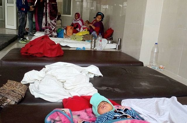 Shift hospital, the patients' bed laying on the ground