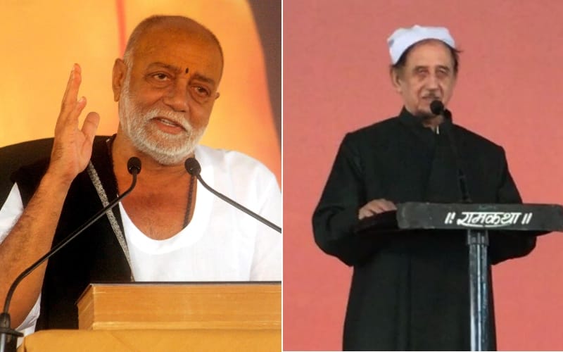 maulana kalbe sadiq visits ram katha manch with morari bapu