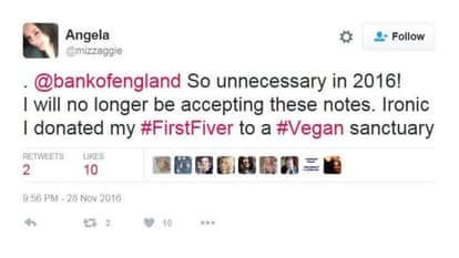 British new five pound note, vegeterians are angry