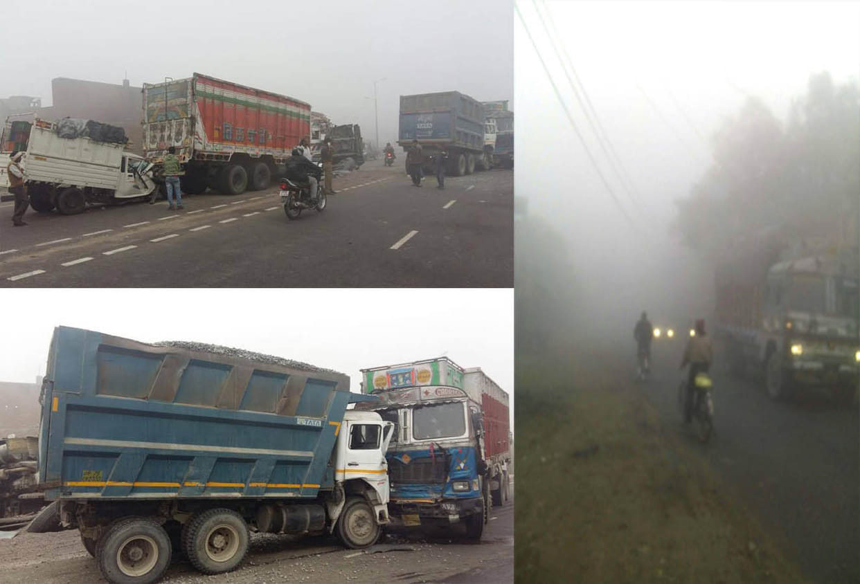 12 road accident in dense fog at kanpur