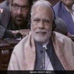 Prime minister Narendra Modi sits in Rajya Sabha during adjournment
