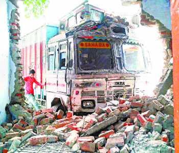 Bike riders hit the truck rammed into school