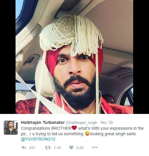 Harbhajan singh tweet on yuvraj singh marriage