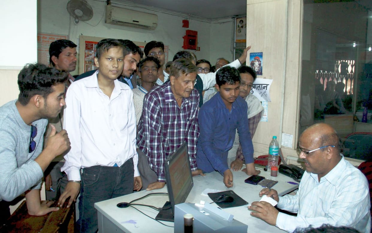 heavy traffic of customers in bank