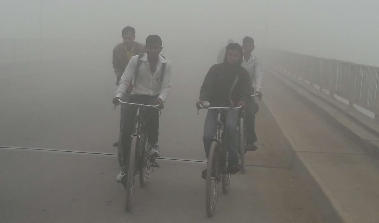 Wind chill grew cold, dense fog