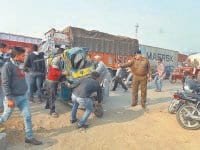 road accident, truck, auto, crash, four injured, karnal