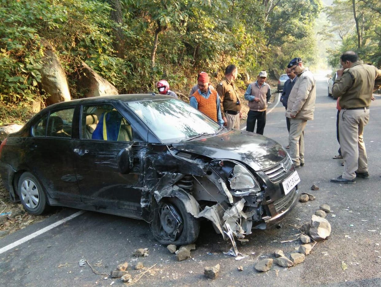 Bus and car collision, two injured.