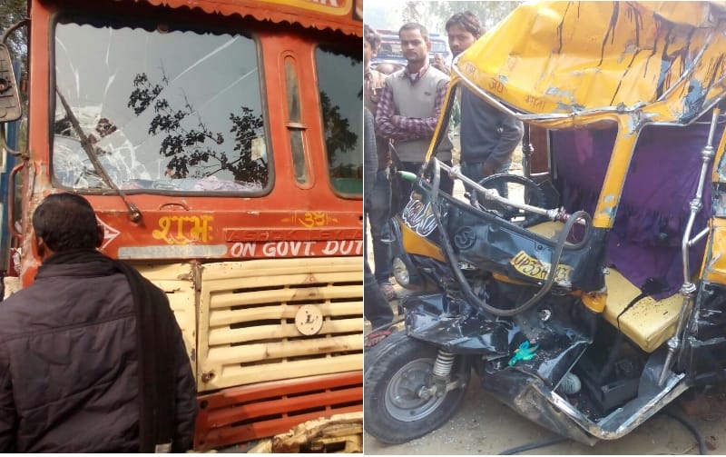 tempo tanker accident in lucknow