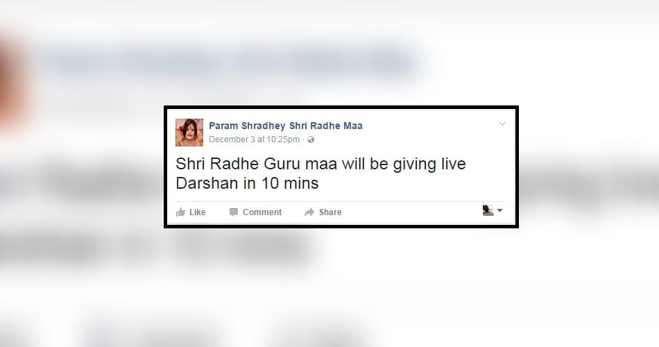 radhe maa in the headlines due to his facebook post of darshan