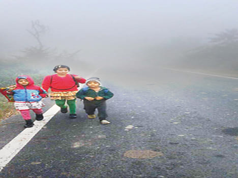 students going to school in such as cold
