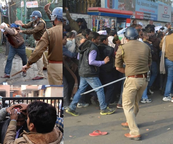  lathicharge at teachers asking for pension in Lucknow.