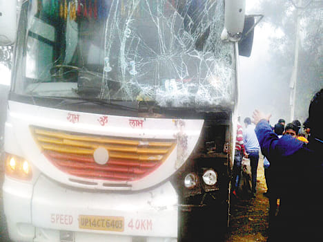 Tractor damaged school bus collision