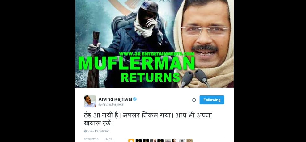 kejriwal tweets and says winter are here mufler is out take care