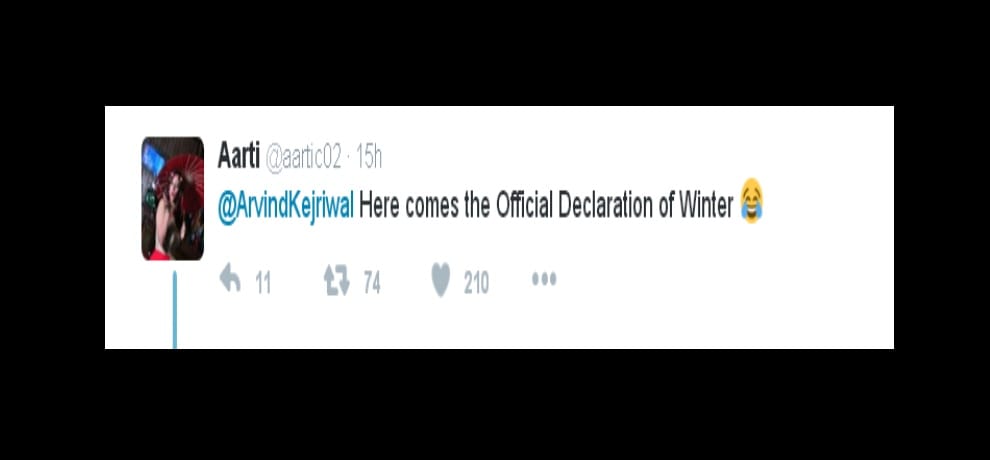 kejriwal tweets and says winter are here mufler is out take care