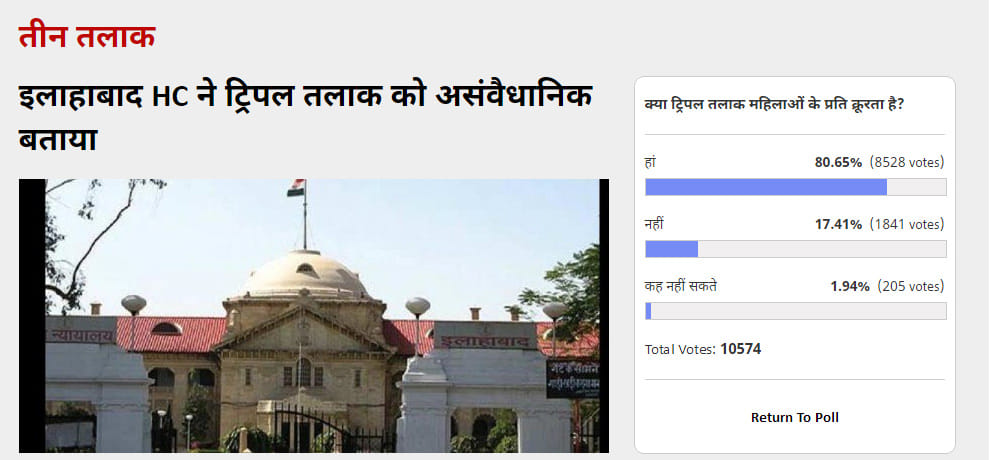 amar ujala poll result over triple talaq