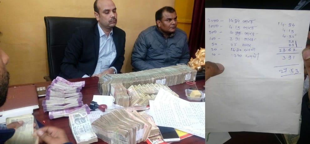 bank queue gives hint and police seized 27 lakh rupees including 15 lakh new currency
