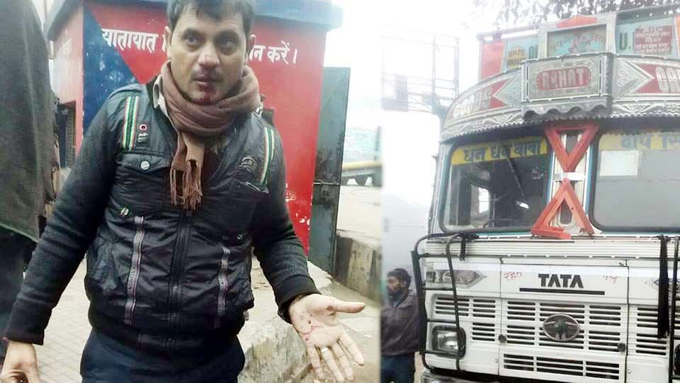 traffic police beat to truck driver 