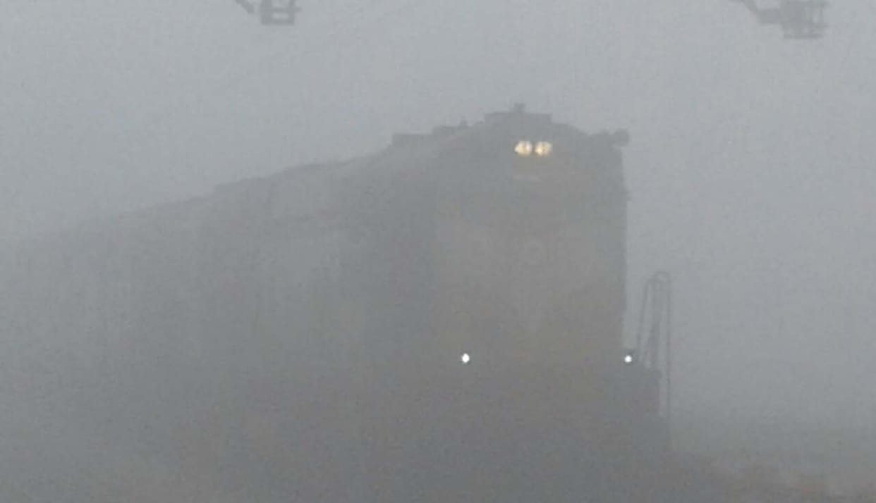 Trains were crawling in fog