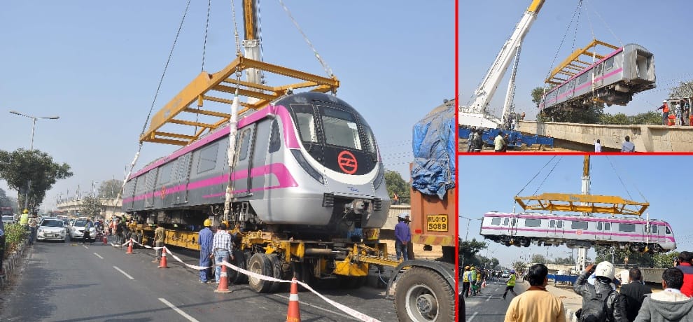 magenta metro coach from crane to track