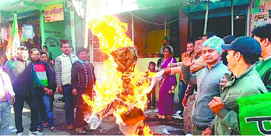 Batons, burned an effigy of the government in protest