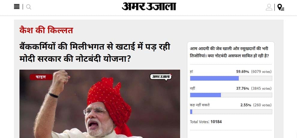 amar ujala poll: Rigged new notes is making Unsuccessful modi's noteban 